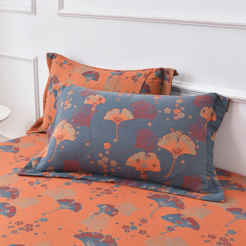 Jacquard Retro Ginkgo Leaf Cotton Gauze Coverlet