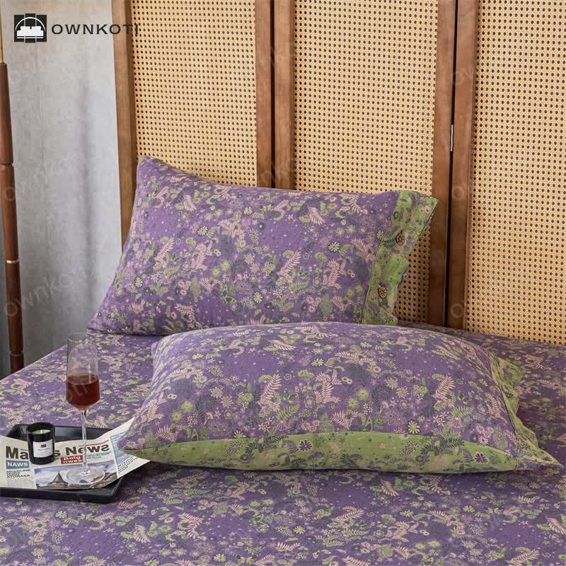 Floral Cotton Gauze Coverlet Bedding Set(3PCS)