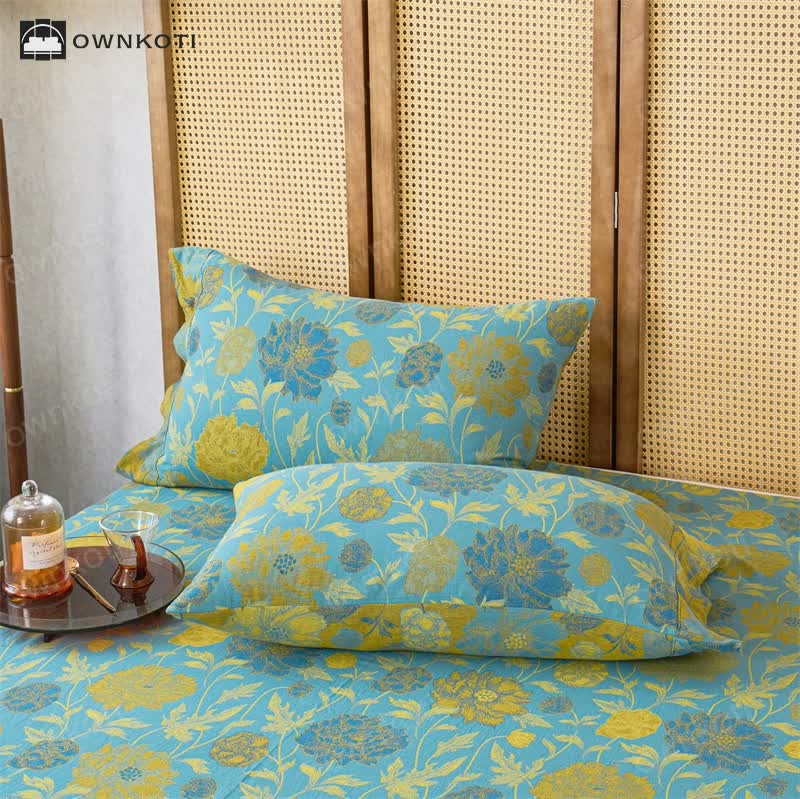 Breathable Jacquard Floral Cotton Gauze Bedding Set(3PCS)