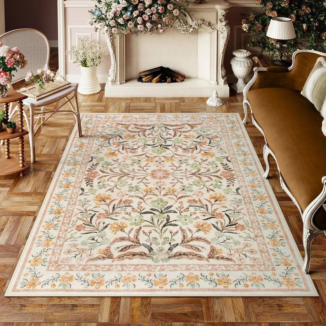 Elegant Pastoral Floral Crystal Velvet Rug