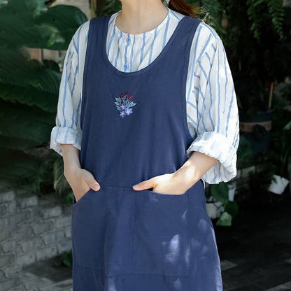 Thin Breathable Cotton Embroidered Flower Apron