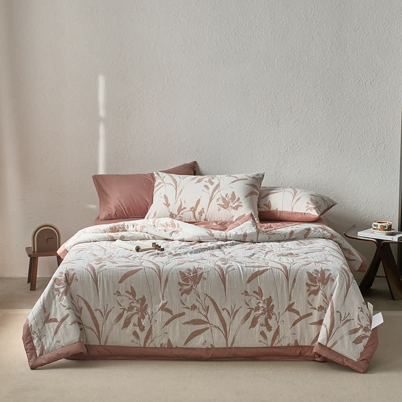 Jacquard Leaf Double Layer Cotton Gauze Bedding