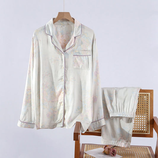 Simple Satin Long Sleeve Soft Pajama Set