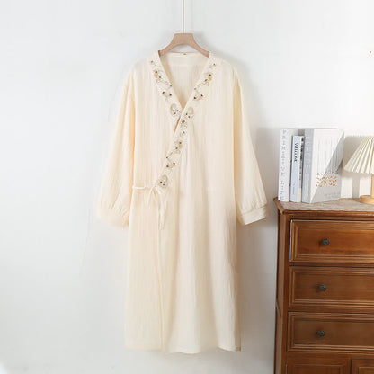 Embroidered Floral Cotton Gauze Soft Nightdress