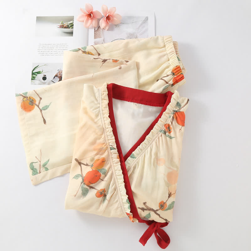 Bamboo Fiber Garden Persimmon Pajama Set