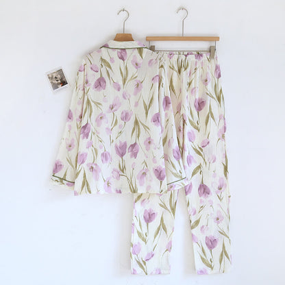 Jacquard Tulip Cotton Gauze Lapel Pajama Set