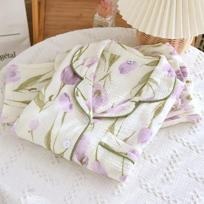 Jacquard Tulip Cotton Gauze Lapel Pajama Set