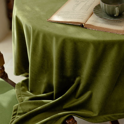 French Vintage Olive Green Velvet Tablecloth