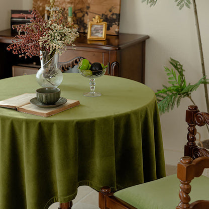French Vintage Olive Green Velvet Tablecloth