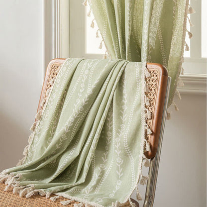 Rustic Floral Leaf Curve Tassel Sheer Curtain