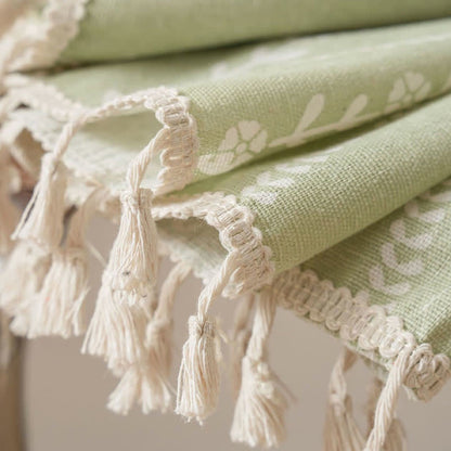 Rustic Floral Leaf Curve Tassel Sheer Curtain