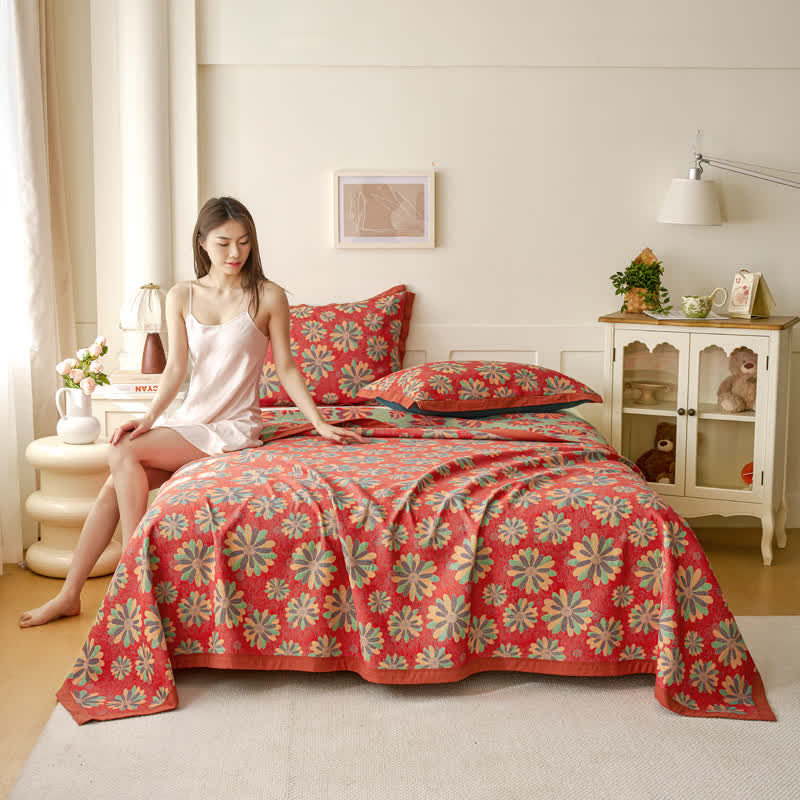 Colorful Daisy Cotton Gauze Jacquard Quilt