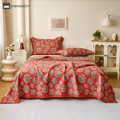 Floral Cotton Gauze Yarn-dyed Jacquard Quilt