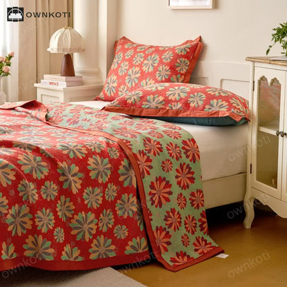 Floral Cotton Gauze Yarn-dyed Jacquard Quilt