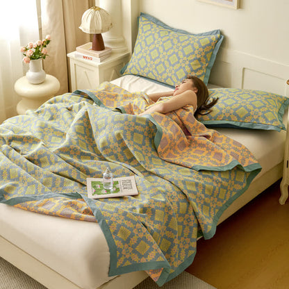 Yellow Abstract Pattern Cotton Jacquard Quilt