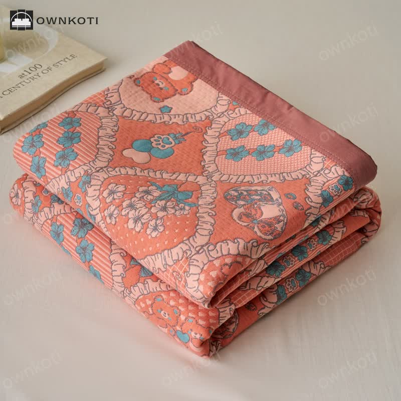 Double Layer Gauze Jacquard Bear Cotton Quilt