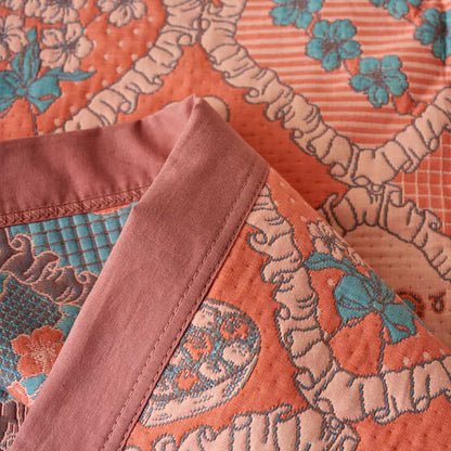 Bear Floral Diamond Patchwork Cotton Quilt