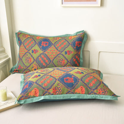 Bear Floral Diamond Patchwork Cotton Quilt