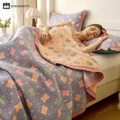 Jacquard Bear Cotton Gauze Reversible Quilt