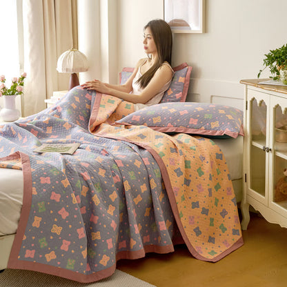 Jacquard Bear Cotton Gauze Reversible Quilt