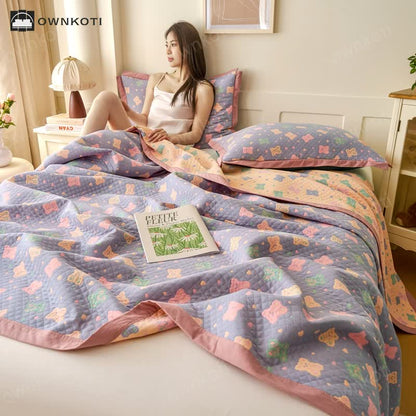 Jacquard Bear Cotton Gauze Reversible Quilt