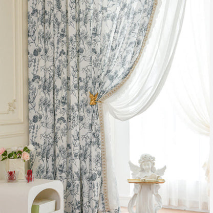 French Rustic Style Pinecone Ruffle Gauze Curtain