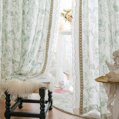 French Rustic Style Pinecone Ruffle Gauze Curtain