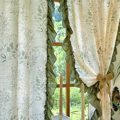 Rustic Style Semi-Blackout Bamboo Printed Ruffle Curtain