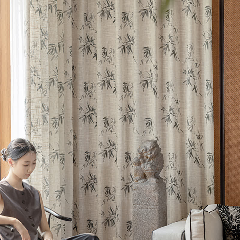 Bird and Plant Print Sheer Linen Gauze Curtain
