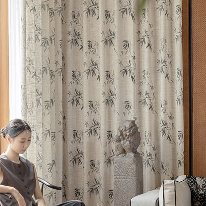 Bird and Plant Print Sheer Linen Gauze Curtain
