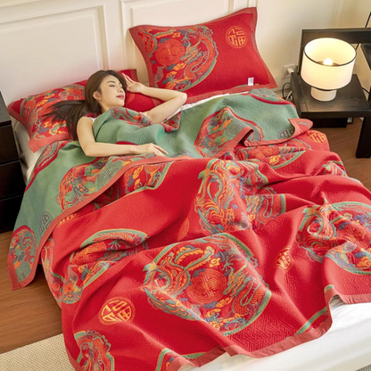 Vintage Three Layer Cotton Gauze Reversible Blanket