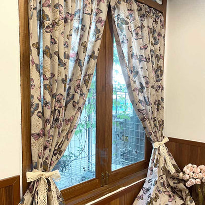 Rustic Butterfly Printed Cotton Linen Curtain