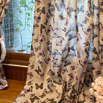 Rustic Butterfly Printed Cotton Linen Curtain