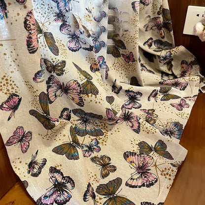 Rustic Butterfly Printed Cotton Linen Curtain