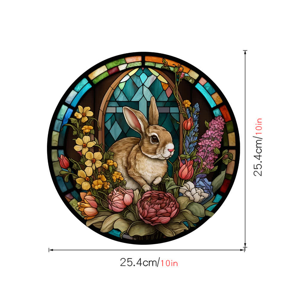 Floral Easter Bunny Stained Static Window Sticker