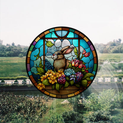 Floral Easter Bunny Stained Static Window Sticker