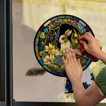 Removable Easter Bunny Stained Static Window Sticker