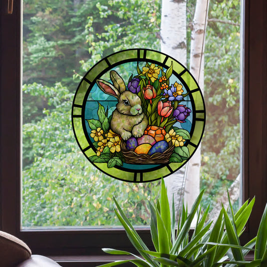 Removable Easter Bunny Stained Static Window Sticker
