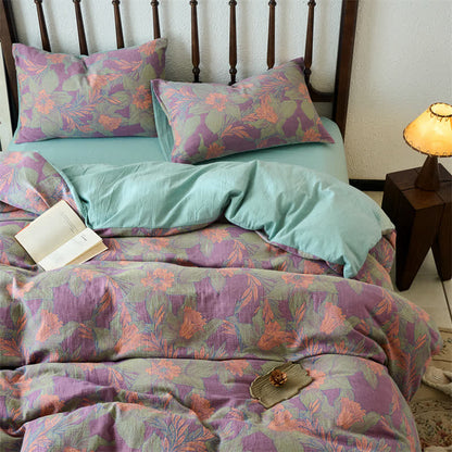 Double Layer Cotton Gauze Flat Sheet Bedding Set (4PCS)