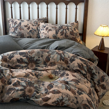 Yarn-dyed Gauze Jacquard Floral Cotton Bedding Set (4PCS)