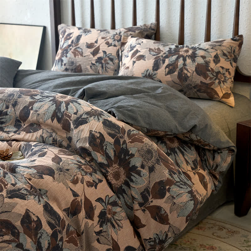 Yarn-dyed Gauze Jacquard Floral Cotton Bedding Set (4PCS)