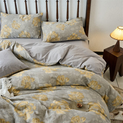 Cotton Gauze Neutral Floral Bedding Set(4PCS)