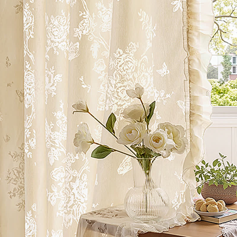 Hollow Flower Sheer Gauze Curtain
