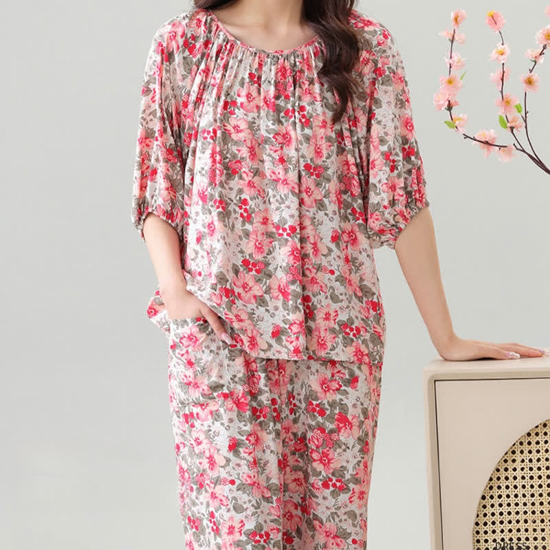 Plus Size Floral Botanical Loungewear Set