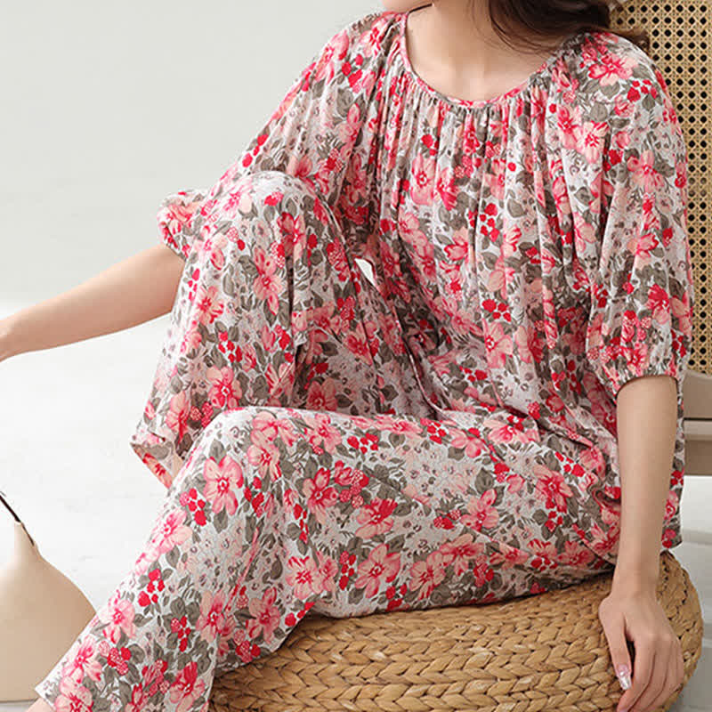Plus Size Floral Botanical Loungewear Set