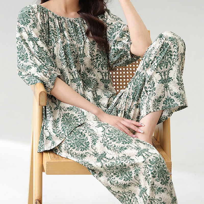 Plus Size Floral Botanical Loungewear Set