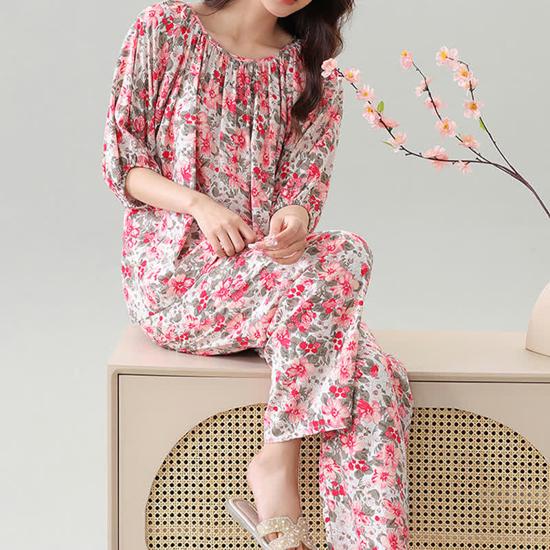 Plus Size Floral Botanical Loungewear Set