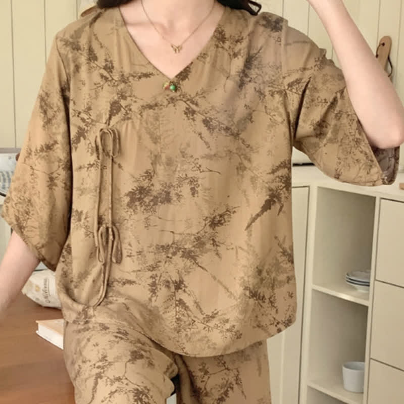 Branch Splash Ink Mid Sleeve Loungewear Set