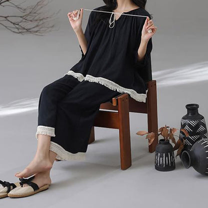 Loose Bamboo Cotton Tassel Loungewear Set