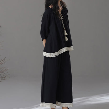 Loose Bamboo Cotton Tassel Loungewear Set